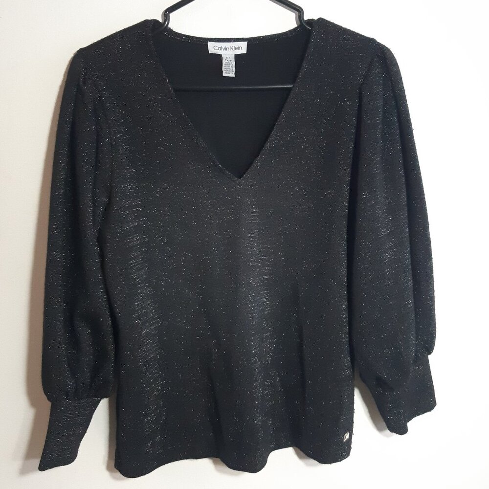 Calvin Klein Women's small long-sleeved black sweater with metallic sparkles